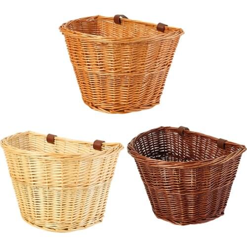 2021 Classic Bicycle Scooter Handlebar Storage Container Practical Multi-functional Durable Carrier Rattan Woven Bike Basket