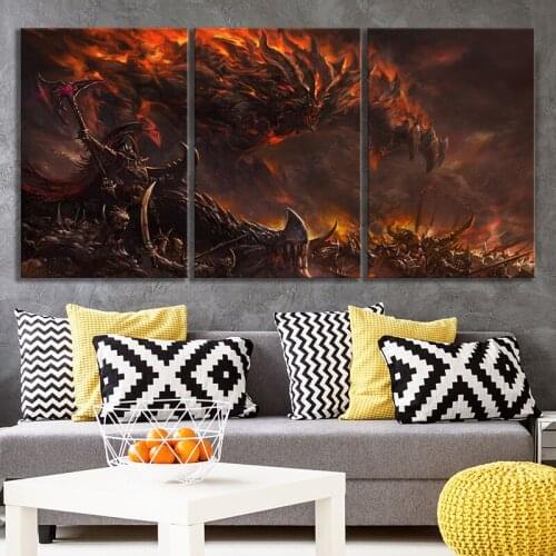 3 Panels HD Fantasy Art Creature Warrior Picture Warld of Warcraft Video Games Art Wall Paintings for Living Room Wall Decor
