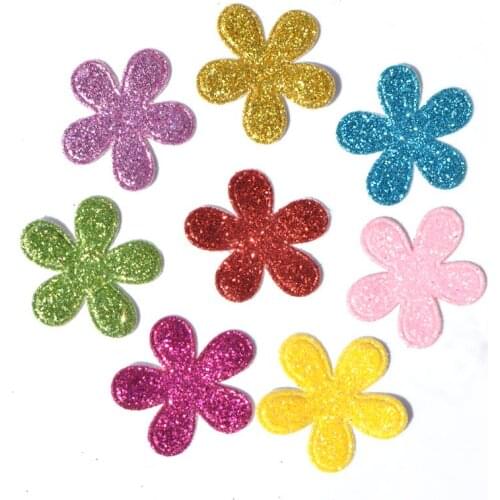 40PCS Mixed Colors 26*28mm Glitter Leather Padded Flower Felt Appliques for DIY Sewing Supplies Kids Craft Accessorie K10