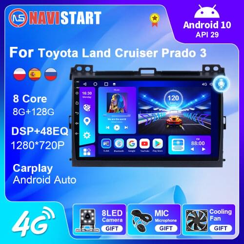 6G 128G Car Radio Autoradio for Toyota Land Cruiser Prado 3 120 2004-2009 2din Android 10 Carplay Multimedia DVD Player Audio