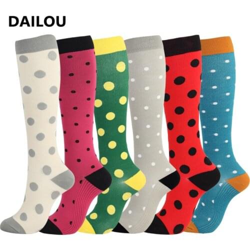 Running Compression Socks Women Multi-color Dot Outdoor Sports Stockings Party Funny Calf Socks Long Thigh Knee High Socks Men