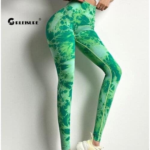 CHRLEISURE Seamless Printed Yoga Pants Sexy Tie Dye Sports Leggings High Waist Women Gym Legging Push Up Slim Stretch Trousers
