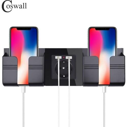 Coswall Black Grey Wall Socket Phone Holder Smartphone Accessories Stand Support For Mobile Phone One / Two Phone Holder
