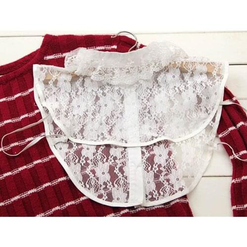 Wild round neck shirt lapel doll collar pearl button shirt collar black and white false collar vintage white false lace bust