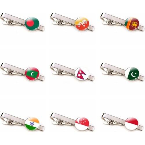 Southeast and South Asia Flag Men Tie Clips Alloy Tie Bar Clip Pins India Pakistan Sri Lanka Singapore Flag Tieclip