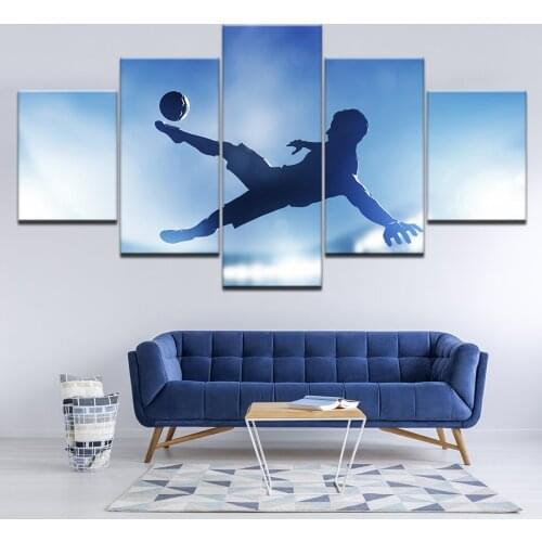 Canvas Art Painting 5 Panel Modular Art Painting Jumping Football Men Picture Poster Print Wall Art Pictures for Living Room