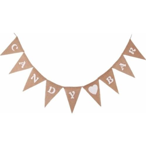 Candy Bar Heart Print Banner Hessian Pennant Burlap Banner Flags for Party Decoration