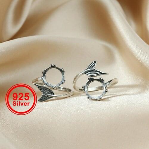 10mm round crown bezel mermaid tail antiqued solid 925 sterling silver adjustable ring settings supplies 1213043