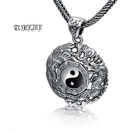 Handmade 925 Silver Dragon Pendant vintage thai silver dragon feng shui taichi symbol pendant pure silver good luck pendant
