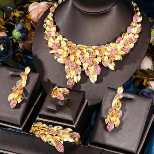 Missvikki New Luxury Gorgeous golden Necklace Bangle Earrings Ring Jewelry Set for women Girl Bride Wedding Party Show Jewellery