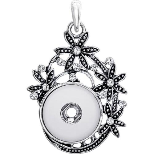 Fashion XL0081 Beauty Charming Rhinestone Flowers pattern charm snap pendant necklace fit 18MM charm snap buttons wholesale