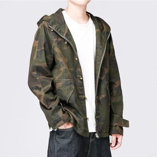 Men Military Camouflage Coats Retro Hooded Jackets Men 2019 Loose Casual Windbreaker Vintage Mens Coats Buttons KK3049