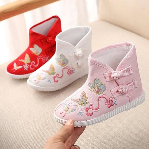 New Chinese national style childrens embroidered shoes spring and autumn girls boots