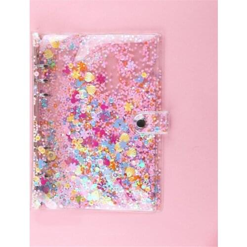 Cute Glitter Sequins Notebook Cover A5/A6 Transparent 6 Rings File Folder Loose Leaf Ring Binder Kawaii Stationery Supplies