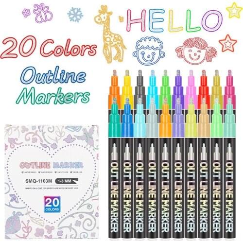 New Fantasy Double Line Hook Line Pen 12 Color Set Stationery Double Line Highlighter Free Shipping Hand Account Pen Color Metal