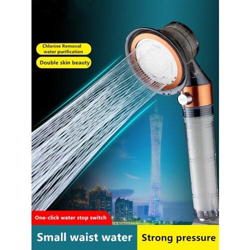 Skin Care Hand-Held Shower Head High Pressure One-Button Stop Switch Water Saving Replaceable Dual Filter Bathroom Spray Nozzle