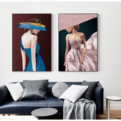 Modern Dress Woman Painting Pictures Fashion Model Posters and Prints Living Room Bedroom Decoration Wall Art Camvas No Frame