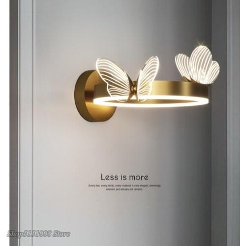 Modern Nordic Creative Gold Ring Butterfly Led Wall Lamp For Bedchamber Bedside Corridor Dining Room Sconce Home Deco Fixtures