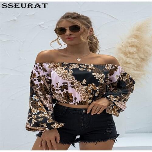SSEURAT New Fashion Womens Wear For Summer 2021 One-Neck Digital Print Puffy Sleeve T-Shirt And Top