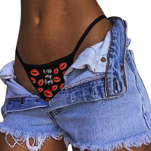 Sexy Black G string Underwear Women Sexy Lingerie Panties Cotton Thongs T back Lingerie Ladies Funny Print T-Back Underwear