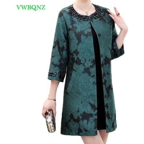 Middle-aged Women Thin Windbreaker Coat Spring Autumn New Single-breasted Trench Coats Noble Womens Plus size Overcoats 5XL A432