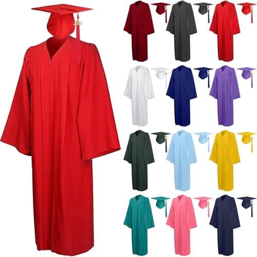 2021 Unisex Student Graduation Gown Tasse Cap Pendant Set Formal High School Robes+Hat Set University Bachelor Clothes Dropship