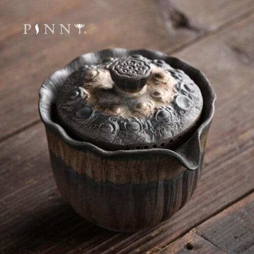 PINNY 200ML Vintage Rock Mud Teapot Anti Hot Hand Grab Pot With Pot Bearing The Gilt Glaze Kung Fu Tea Set
