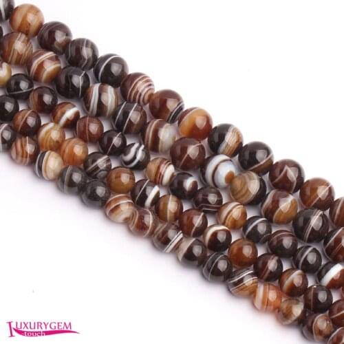 High Quality Natural Banded Agates Smooth Round 4,6,8,10,12,14mm Gems Stone Necklace Bracelet Jewelry Loose Beads 15 Inch w4895