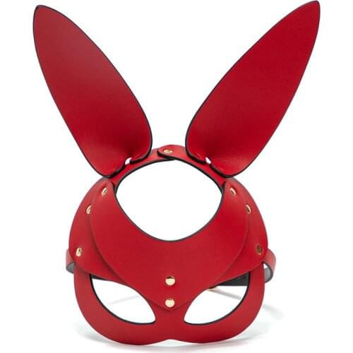 Cosplay Rabbit Mask Sex Face Shield PU Leather Long Ears Black BDSM Bondage Erotic Fetish Halloween Masquerade for Women Game