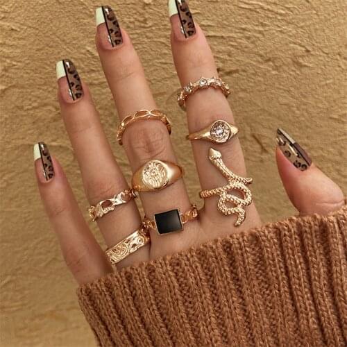 Punk Ring Set Golden Snake for Women Gothic Vintage Bohemia For Girls Accessories Poker Spades Heart Jewellery Ins New Trendy