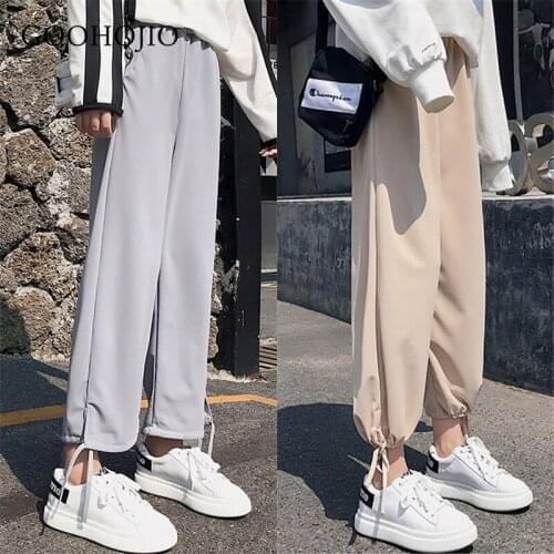 GOOHOJIO 2021 Spring Autumn Female Solid Wide Leg Pants Women Full Length Pants Ladies High Quality Simple Casual Straight Pants