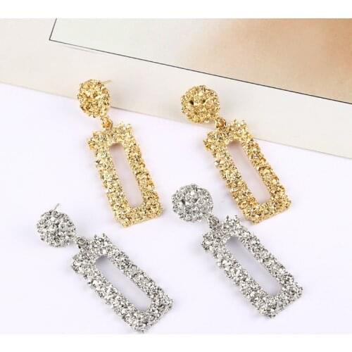 LUBOV Luxury Crystal Stone Inlaid Square Frame Pendant Drop Earrings Gold Silver Color Metal Dangle Earrings Women Jewelry 2019