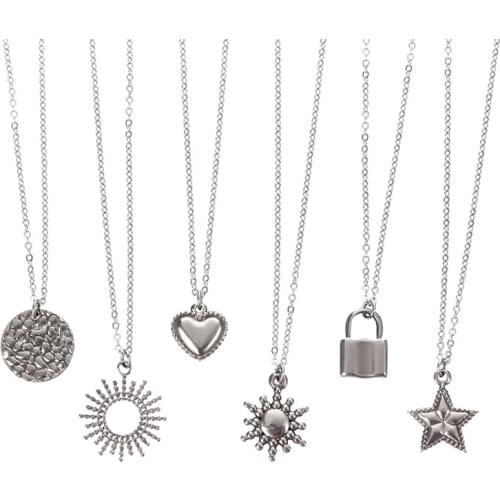 Fashion variety of metal silver-plated clavicle necklace short stainless steel Heart Pendant geometric pendant necklace women