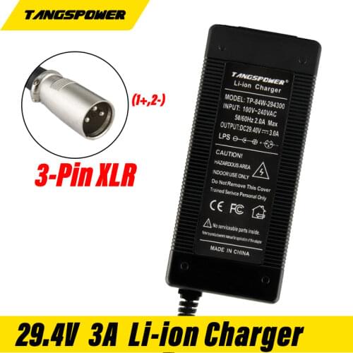 1PC 24V E-bike battery charger 29.4V3A out put li-ion battery charger 7 Series 25.2V 25.9V lithium battery charger XLR connector