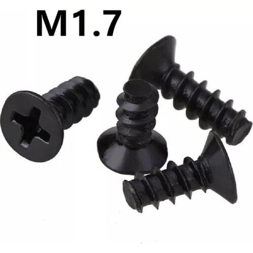 1000pcs/lot M1.7x4/5/6/8/10mm Carbon steel KB black cross countersunk head flat tail self-tapping screw