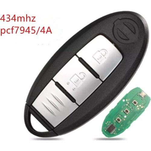 2 Buttons Car Keyless Smart Remote Key 433Mhz PCF7945M/HITAG AES/4A Chip For NISSAN Qashqai X-Trail Keyless Entry Controller