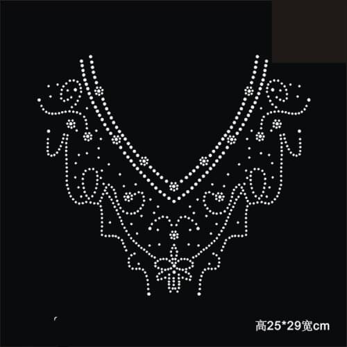 2pc/lot Neckline iron on applique patches hot fix rhinestone motif designs iron on transfer patches for sweater