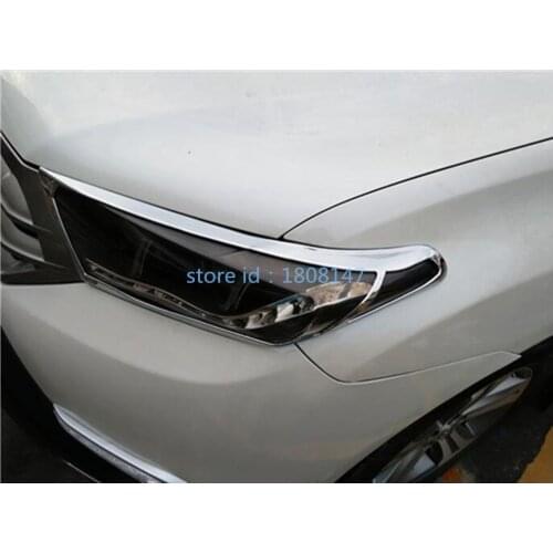 Car Front Head Light Lamp Hood Molding Detector Frame Stick ABS Chrome Trim Parts 2pcs For Toyota Highlander 2012 2013 2014