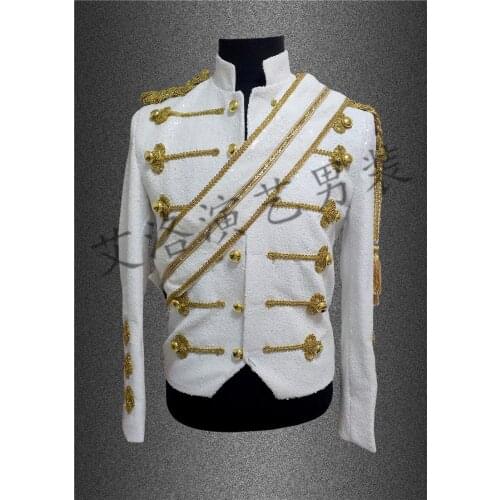 Paillette Men Singers Dancer MJ Michael Jackson Sequins Suit Jacket Stage Clothing