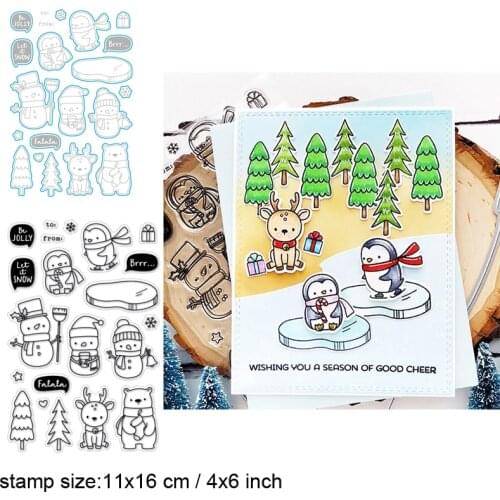 Frosty Friends Clear Stamps With Metal Cutting dies for DIY Scrapbooking Paper Cards Silicone Transparent Stempels Seal Ne