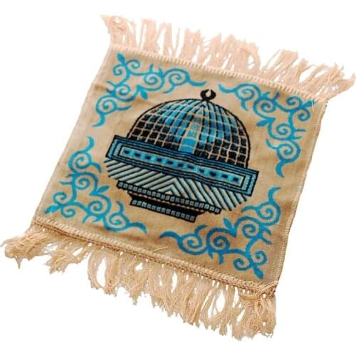 Islamic Turkish Velvet Prayer Rug with Fringe Tassel Ethnic Flocking Jacquard Muslim Ramadan Carpet Small Square Mat