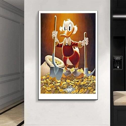 Disney Anime Canvas Painting"The Rich Donald Duck"Cartoon Rabbit And Fox Art Print Poster wall art picture for living room Decor