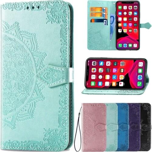Mandala Embossed Design Leather Case For iPhone 12 Pro Max 11 Pro XS Max XR X 8 Plus 7 6 6S Plus Wallet Stand Phone Cover Bag
