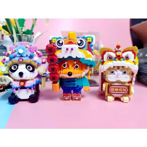 LOZ 9266 Fox Winter Coat Tiger Hat Candied Haw in Stick Animal Mini Diamond Blocks Bricks Building Toy for Children Gift no Box