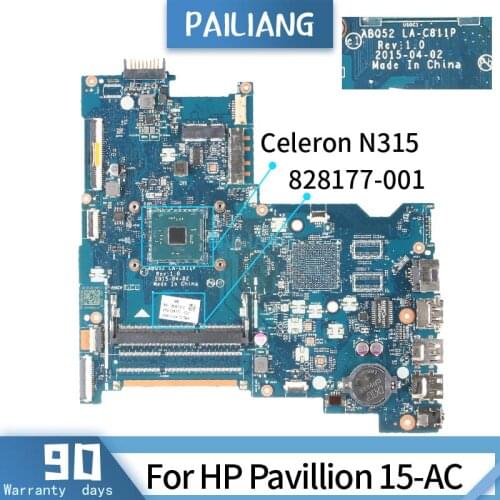 PAILIANG Laptop motherboard For HP Pavillion 15-AC Mainboard LA-C811P 828299-601 828177-001 Core SR29F Celeron N3150 TESTED DDR3