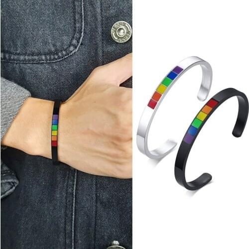 Men Cuff Bracelet with Rainbow For Men Stainless Steel Bangle Unisex Pride Jewelry