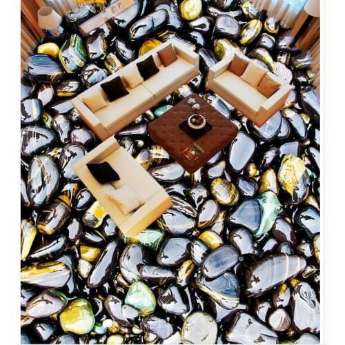Non-slip Waterproof Self-adhesive PVC Wallpaper Golden Cobblestone Floor Painting Floor Tiles Modern Custom 3D Floor Mural