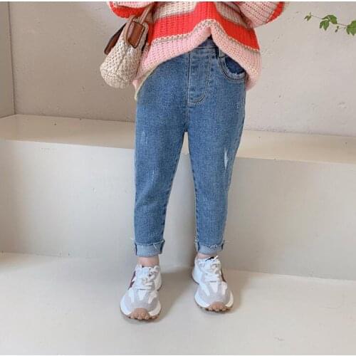 2021 new arrival girls boys denim long pants autumn fashion kids jean pants 2-8 years WS224