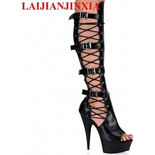 New 15cm Hot sales of new cold boots, Roman hollowed-out style of new performance boots, sexy high heels Dance Shoes