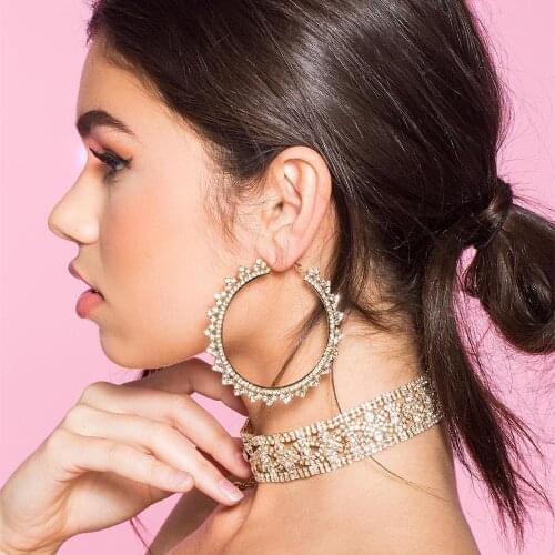 New Design Shiny Rhinestone Gems Women Hoop Earrings Jewelry Boutique Girls' Circle Collection Earrings Accessories Wholesale